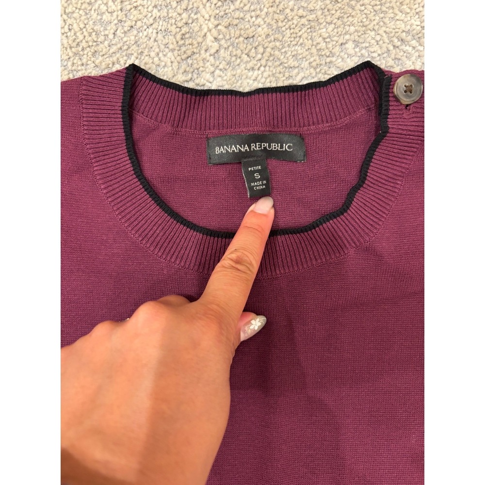 Banana Republic Petite S Burgundy Ribbed Fit & Flare Sweater Dress Button Detail - Picture 2 of 8